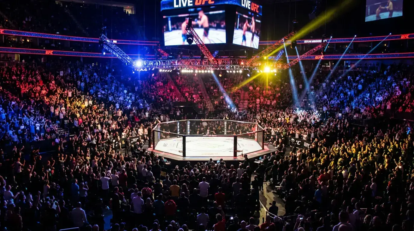 Vista do octógono do UFC durante evento de MMA